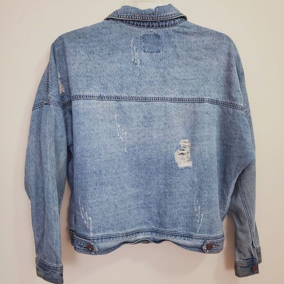 TRUE RELIGION Jeans Denim Jacket Womens Medium Distressed Grunge Boxy oversized - Picture 7 of 13